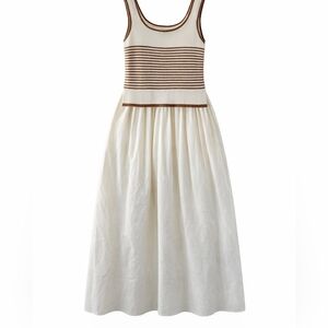 By the River Cream & Brown Knit Midi Dress | Size M  Coastal CBK Minimalist